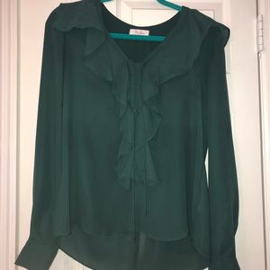 Parker green ruffle and drawstring detailed blouse